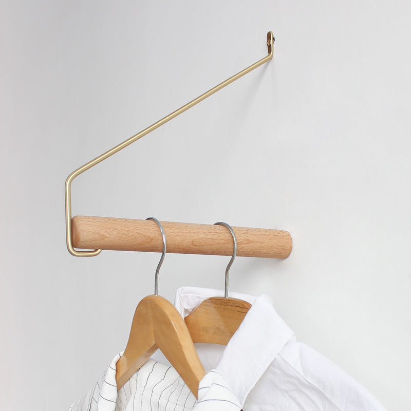 Wall Mounted Clothes Hanger Rack Clothes Brass Hook Solid Nordic Wooden Clothing Hanging System Closet Storage Organizer Heavy Duty Drying Rack Stylish Decorative